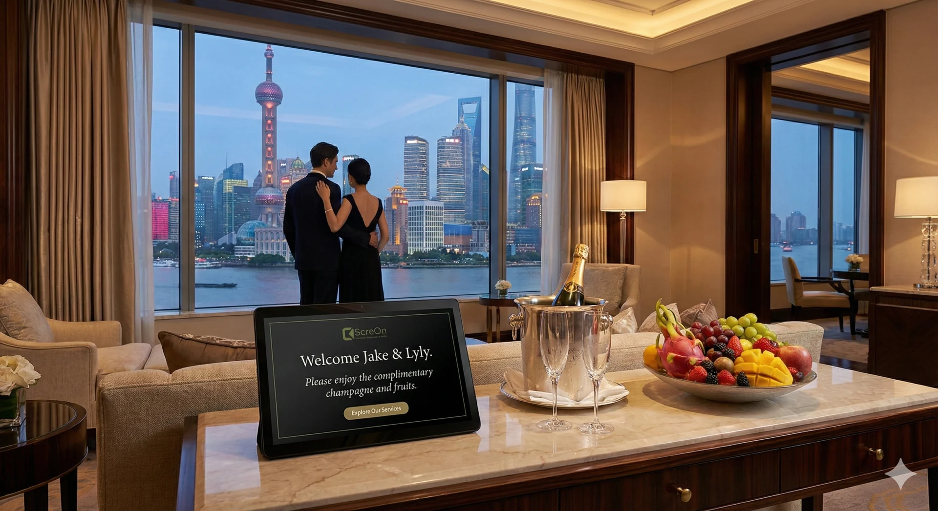 Hotel offer displayed on an in-room tablet