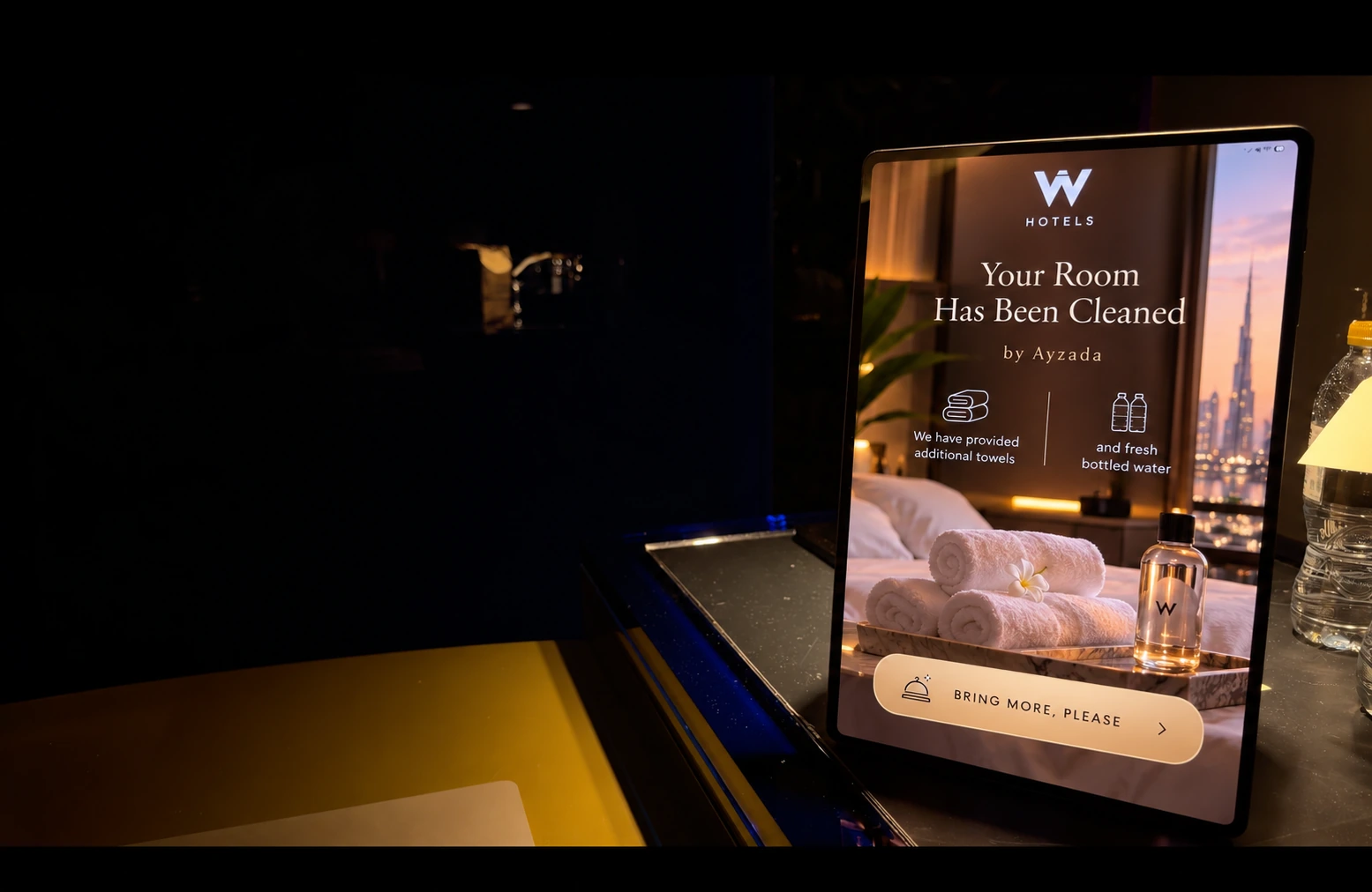 Your Room Has Been Cleaned message on the tablet