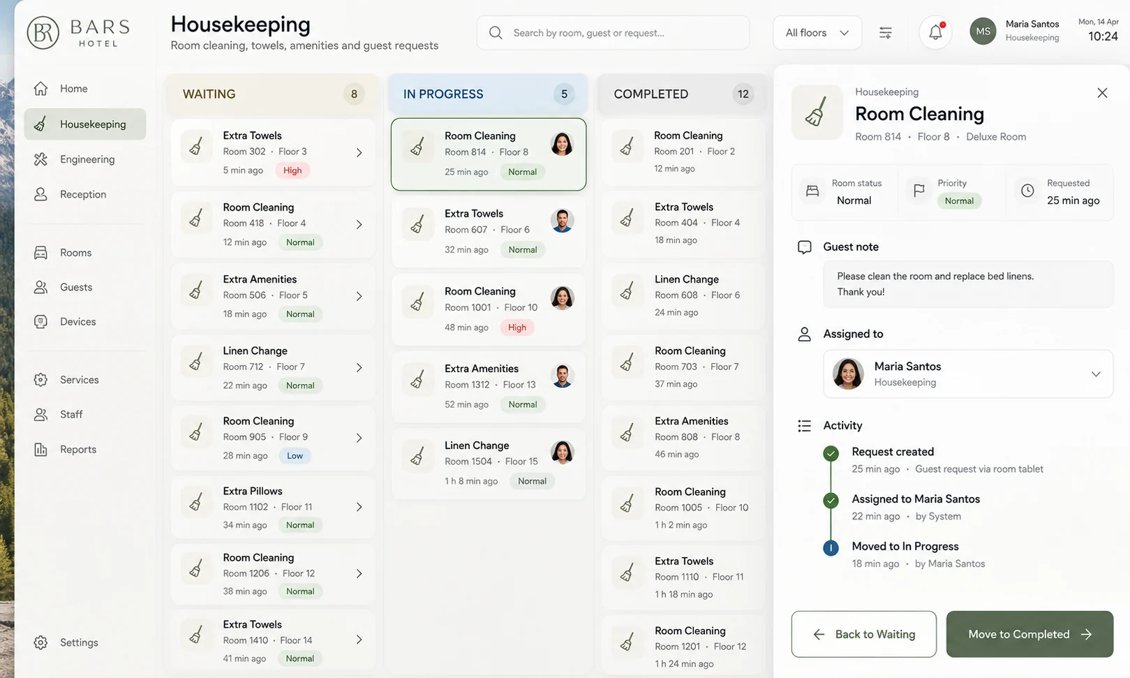 Team board and request details